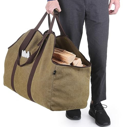 BONTHEE Cesta para leña Extragrande de Lona con 2 Asas