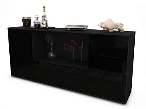 Stil.Zeit Sideboard Elvezia, Korpus anthrazit matt, Front Hochglanz Schwarz (180x79x35cm) Push-to-Open Technik