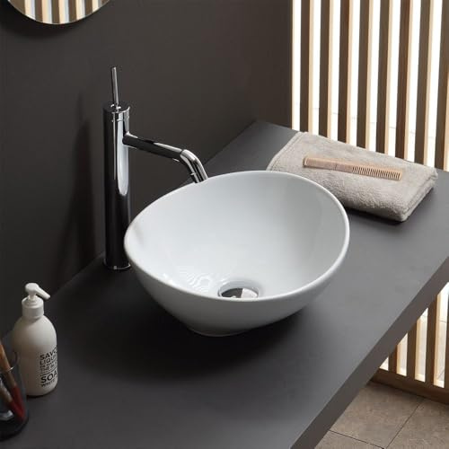 Kiamami Valentina - Lavabo da appoggio ovale in ceramica bianca