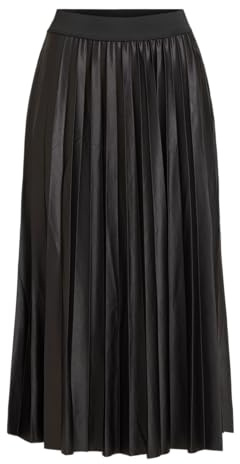 Vila Nitban Coated Pleated Midi Jupe, Noir, XL