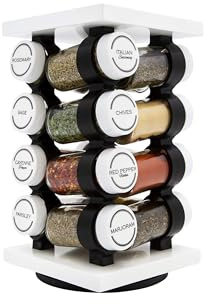Orii 16 Jar Rotating White Spice Rack with Spices Included & 5-Year Spice Refill Program – Compact Countertop Spice Rack with Glass Jars