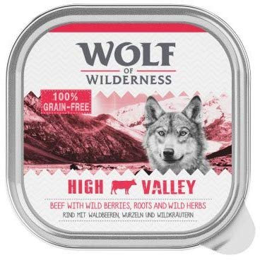 Wolf of Wilderness Adult Classic 6 x 300g High Valley - Beef Mono Protein Wet Dog Food with Grain Allergy Tray Grain-free Wholesome Recipe Vitamin-rich Blueberries & Raspberries.