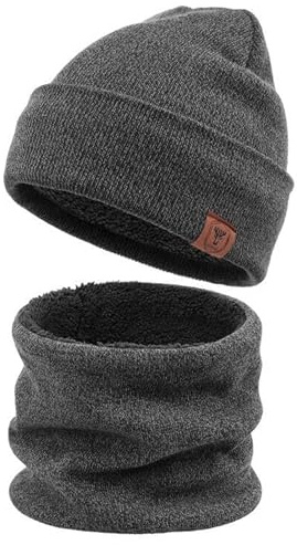 OZERO Winter Beanie Mütze,Thermo Strickmütze Laufmützen Wintermütze für Herren und Damen (DE/NL/SE/PL, Alphanumerisch, Einheitsgröße, Grau(Dünner Faden Set))