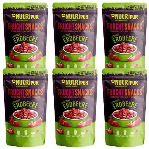 Gefriergetrocknete Erdbeeren 6er Set - Getrocknete Erdbeeren - Trockenobst und Beeren gefriergetrocknet, ungezuckert & ungeschwefelt - 6 Packungen Getrocknete Erdbeeren á 25g