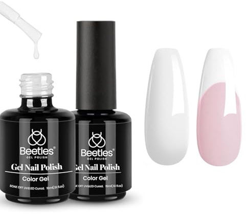 Beetles Gel Polish Kit White Colors- 2Pcs 15ML Bright White Gel Polish Set Soak Off UV All Seasons Gel Polish Nail Art Manicure Salon Nails Art Design