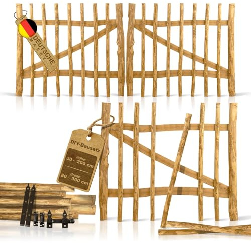 BOOGARDI Portillon de jardin en bois DIY, portail ganivelle en 168 dimensions, 1 vantail ou 2 vantaux, largeur 100 cm x hauteur 50 cm, espacement 3-5 cm