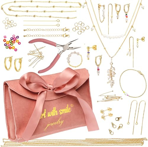 Kit de fabricación de joyas para adultos y adolescentes – Kit de fabricación de pulseras DIY para niñas, kit de pulsera de la amistad con cuentas, cadenas, herramientas con accesorios chapados en oro