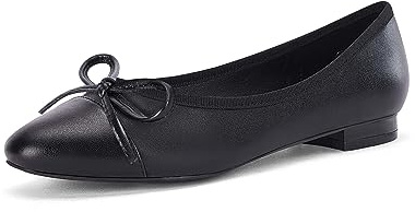 Coutgo Womens Cap Toe Ballet Flats Bow Pointed Toe Slip On Office Work Comfort Dress Party Flat Shoes, Black, Size 8