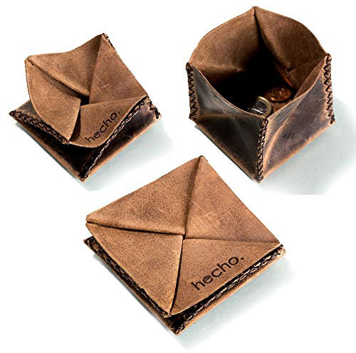 hecho. Münzbeutel XL - Pull-Up Leder | Handgefertigt & Fair - Faltbare Kleingeldbörse für Herren und Damen (Münzbörse für Kinder, Kleingeld Portemonnaie, mini Geldbörse Herren, Münzgeldbörse)