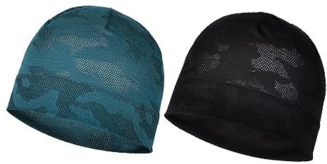 Pozzobon Sommer Leichte Schnelltrocknend Unterziehmütze Fahrradmütze, Fahrrad Helm Mütze, Kopfbedeckung Radmütze Sportmütze Laufmütze Helmmütze für Herren/Damen Unisex N084 (Schwarz + Dunkel Blau)