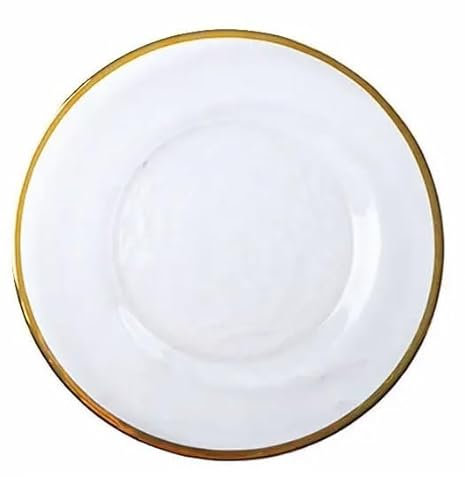 XL Teller, B-WARE,Unterteller aus Glas 32,5 cm mit Goldrand (2), 6x Glasteller Untersetzer mit Rand, Extra Groß, Platzteller Dekoteller Servierteller für Hochzeiten, Taufe, Geburtstag, Weihnachten