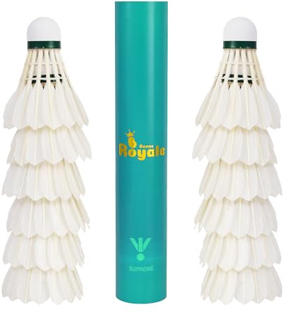 Beans Royale Badminton Shuttlecocks 12-Pack (All Round Feather) Feather With Great Durability Stability and Balance,Suitable for Professional Training Or Family Outdoor Sports (Goose Feather)