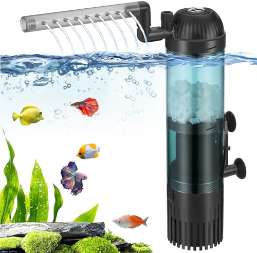 SOUSLOW 6 W interner Aquariumfilter mit 500 l/h Durchflussfiltration, Sauerstoffanreicherung, Zirkulation für sauberes Wasser, einstellbarer Luftstrom, geräuscharm und geräuschlos