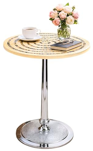 CLEENTABLE Mosaic Round End Table - Metal End Tables for Living Room & Bedroom Modern Side Table with Durable Enamel Top & Metal Legs - Lightweight Accent Table for Sofa, Bed (Multi)