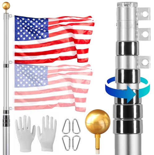 VEVOR Kit de mât de Drapeau télescopique 9140 mm, mât de Drapeaux en Alliage d'aluminium Robuste dans Sol pour extérieur, mât de Drapeau à 3 Modes d'affichage avec Accessoires Professionnels, Argent