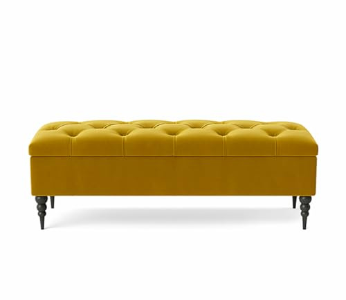 Chesterfield Ottoman Storage Bench with Legs, End of Bed Blanket Box with Hidden Storage & Hinged Lid, Upholstered Ottoman Storage Box, Hallway Shoe Storage Ottoman, Living Room Padded Entryway Seat