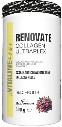 RENOVATE COLLAGEN, integratore a base di collagene idrolizzato, acido ialuronico e Vitamina C, 500g | Gusto Frutti Rossi | Made in Italy