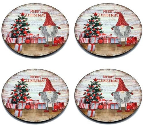 AC - Pack de 4 Bajoplatos Reutilizables Redondos de plástico - Plato Llano Decorativo - Bandeja para presentación de Dulces, Navidad, turrón, Pasteles (Duende - Ø 33 cm)