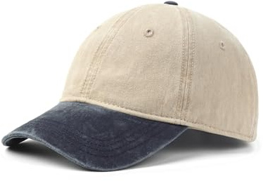 Zylioo XXL 2-Tone Washed Baseball Cap, Extra Large Low Profile Dad Hat, Oversize 6-Panel Golf Cap for Big Heads Beige-Navy
