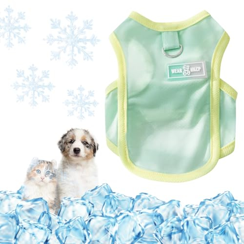 Yaopelky Gilet rafraîchissant pour chien, chat et chien, vêtement d'été avec anneau en D, T-shirt respirant à séchage rapide, protection solaire, pour activités de plein air, vert, taille S (1,5 à 2,5