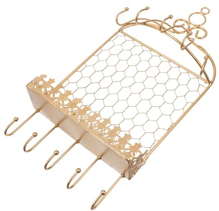 OUNONA 1 Pièce Porte-bijoux Mural Mur De Support De Collier Monté Organisateur De Bijoux Étagère Cage Pendaison Stockage Clé Porte-collier Présentoir à Bijoux Fer Forgé