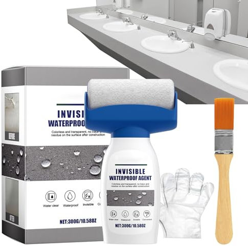 Adhesivo Impermeable Transparente | Spray Impermeabilizante de 300ml con Aplicador | Incluye Brocha y Guantes, Alta Adhesión, Material Para Reparar Grietas en Sótanos Canaletas y Superficies de