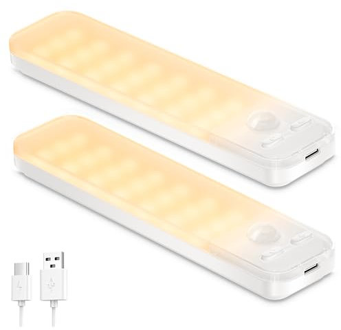 Ylatoial Under Cupboard Kitchen Lights, 2 Pack 1000mAh Dimmable Rechargeable Magnetic LED Motion Sensor Lights Indoor for Wardrobe Cabinet Shelf (Warm White, 15cm - 2 Pack)