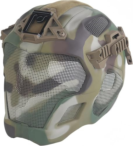 Casco tattico a protezione completa, militare, da caccia, airsoft, paintball, CS, in rete di acciaio, con maschera di sicurezza in EVA, leggero, punk, cosplay (CP)