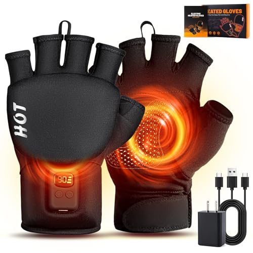 Auspicious beginning Rechargeable Heated Gloves for Women Man Work Mittens Electric Heated Glove Winter Warmer Cold Weather Thermal Gloves (M)