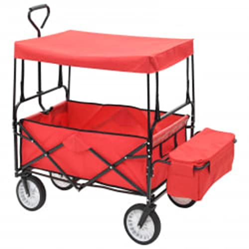 Generico Carrello Pieghevole a Mano con Tettuccio in Acciaio Rosso,Grigio,10.9kg,147589