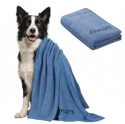 Gimars Serviette Chien 140x70 cm en Microfibre, Ultra absorbante, séchage Rapide, Grande Serviette Chien pour Grands Chiens, après Le Bain et la Pluie