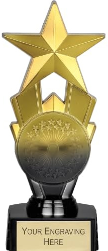 TROPHIESPLUSMEDALS Personalised Gold Black Star Trophy, 18cm, Engraving