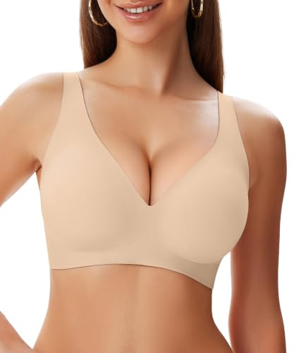 SIMIYA Jelly Bras for Women, Deep V Push Up Bra | Full Coverage Seamless Wireless Bra Comfort Support T Shirt Bralette with Extra Extender