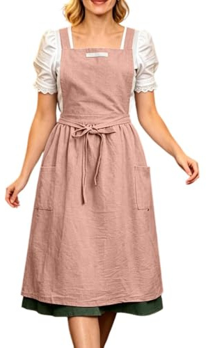 Generico Dirndl - Delantal para mujer, de algodón y lino, estilo tradicional bávaro con lazo, falda corta sexy, elegante, para Oktoberfest, fiesta de la cerveza, casa, cocina, restaurante, trabajo