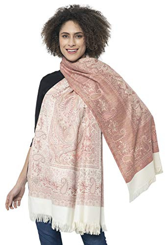 Weavers Villa Women's Pashmina Wool Blend Indian Handicraft Woven Shawls, Scarf, Wraps [Large Size: 40 X 80], White, [Size: 40 X 80 Inches]