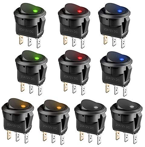 Interruptor de encendido 12 V LED botón de encendido 3 polos, 12 V, 20 A, botón de interruptor de palanca iluminado para automóvil, barco, camión, remolque, interruptor SPST con luces, 5 colores
