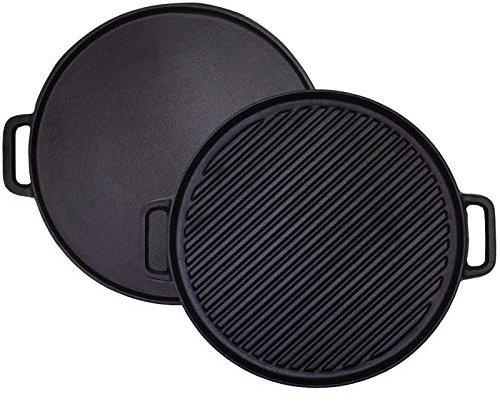 Cast Iron Reversible Griddle Plate, Double-Sided Grill Pan with Handles (30 cm)