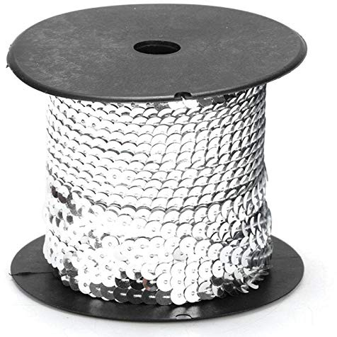 Pssopp Cinta de Lentejuelas Paillette, 6 mm, 100 Yardas, Plata, Accesorio Decorativo para Hacer Joyas y Disfraces
