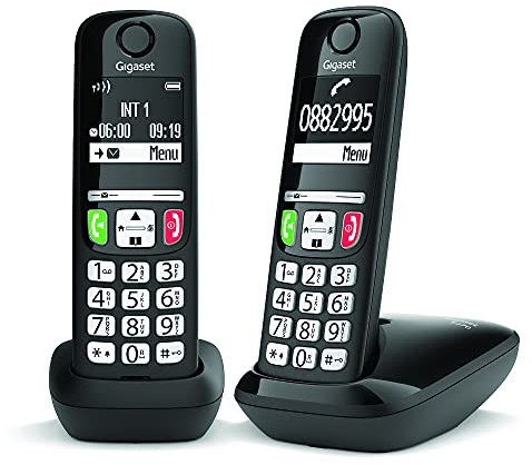 Gigaset E275 Duo - Due telefoni portatili DECT - Cordless - Tasti e Numeri Grandi - Compatibile con Apparecchi Acustici, Nero [Versione Italiana]