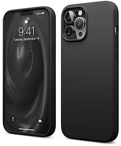 elago Liquid Silicone Case Compatible with iPhone 13 Pro Max Case (6.7), Premium Silicone, Full Body Protection - 3 Layer Shockproof Phone Cover, Anti-Scratch Soft Microfiber Lining (Black)