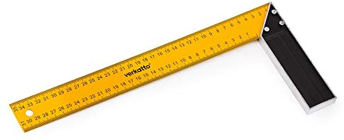 Mivos Escuadra de carpintero con hoja de acero para muelles de 350 mm y mango de aluminio - Ángulo de bisagra con escala en ambos lados - Ángulo universal de 90 grados para trabajos de carpintería