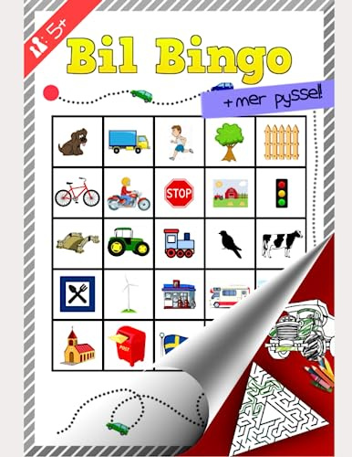 Bil Bingo och Annat Pyssel: Ett roligt bil bingo med extra aktiviteter för de små. Labyrinter och måleri bilder för flera timamr med roligheter!