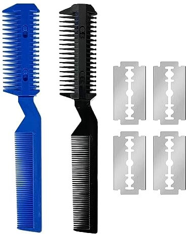 2 Pezzi Pettine Rasoio Doppio Pettine per Capelli con 4 Lame di Ricambio per Acconciature per Taglio e Styling dei Capelli