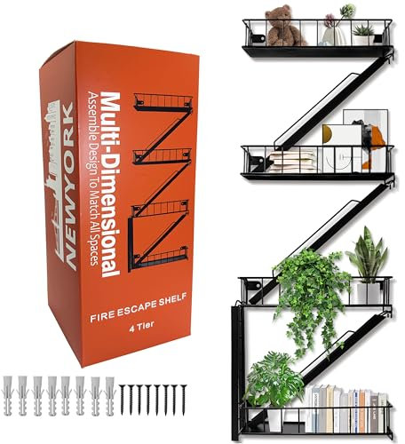 BEKIKAIPING Mensola antincendio da parete, mensole galleggianti New York, in metallo, decorativa, organizer da parete, scala per caminetto, libreria, per soggiorno (4 pneumatici)