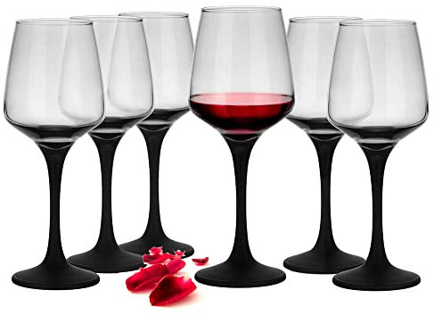 Sendez 6 Weingläser 360ml mit schwarzem Stiel Rotweingläser Weißweingläser Weinkelch
