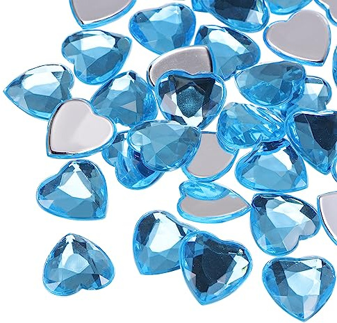 QUARKZMAN 40pz Pietre Preziose in Acrilico con Retro Piatto 20mm/0,8 a Forma di Cuore per Realizzazione Bigiotteria Perline Artigianali Pittura Viso, Azzurro