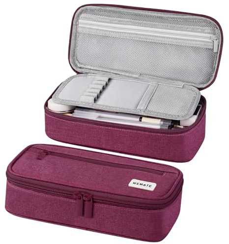 WEMATE Large Pencil Case,Pencil Case for Women & Men, Pencil Pouch, Marker Pen Case,Portable Stationery Pencil Bag for Office Purple Red