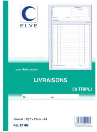 Lot de 5 Carnet Livraisons - A4 - 50 tripli