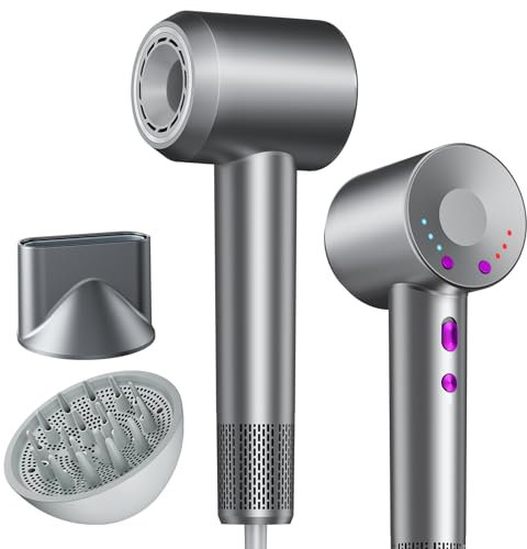 DMTIVMG Asciugacapelli Ionico 1600W Phon Capelli Professionale 4 Temperature 3 Velocità del Vento 150000 RPM Motore Senza Spazzole Tasto Aria Fredda Controllo della Temperatura 2 Accessori Magnetici