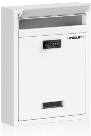 Uniclife Buzón de pared para exterior, buzón grande con cerradura de combinación, buzón de seguridad para casa, caja de seguridad para llave, buzón de correo, buzón de acero para el hogar, oficina,